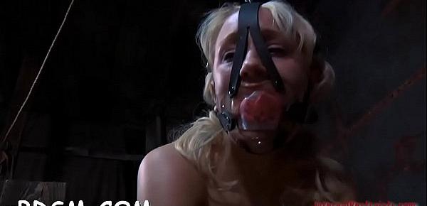  Clamped up honey gets a hook in her anal with toy torture